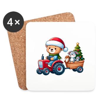 Teddy als Weihnachtsmann mit Otter und Hase - Untersetzer (4er-Set) - Weiß - Vorne