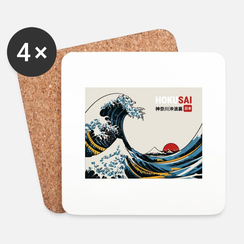 Japanische Welle - Untersetzer (4er-Set) - Weiß
