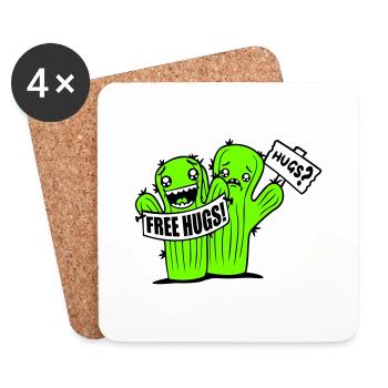 Free Hugs Kaktus Umarmung Gesicht Traurig Schild - Untersetzer (4er-Set) - Weiß - Vorne