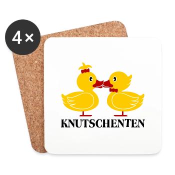Die KnutschEnten (Enten) Spruch - Untersetzer (4er-Set) - Weiß - Vorne