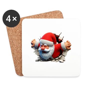 Santa im Loch von vorne 2 - Untersetzer (4er-Set) - Weiß - Vorne