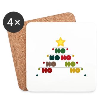 Ho Ho Ho Weihnachtsbaum mit Stern und Kugeln - Untersetzer (4er-Set) - Weiß - Vorne
