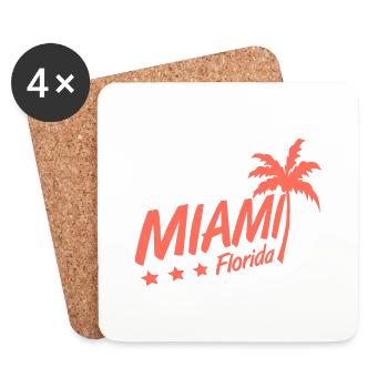 Miami États-Unis Palm Trees Beach Sun America Floride Logo - Dessous de verre (lot de 4) - blanc - Devant