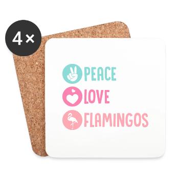 Paix Amour Flamants Mignon Oiseau Rose - Dessous de verre (lot de 4) - blanc - Devant