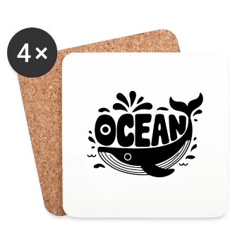 baleine et ocean - nature - Dessous de verre (lot de 4) - blanc - Devant