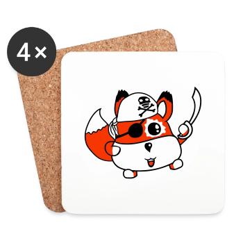 Little Cute Fox Pirate Animal Saber Eye Patch - Coasters (set of 4) - white - Front