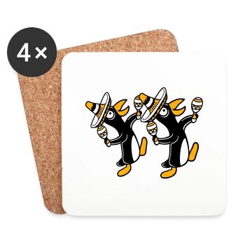 2 Pingouins Hochets Fête Mexique Culture Chapeaux Équipe - Dessous de verre (lot de 4) - blanc - Devant