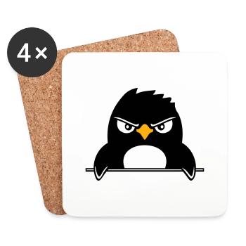 Pinguin Guckt Ernst Böse Gefährlich hinter Mauer - Untersetzer (4er-Set) - Weiß - Vorne