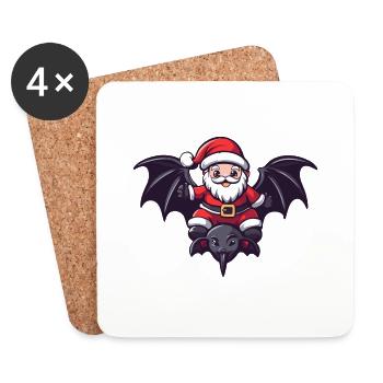 Chauve-souris Père Noël dessin animé - Dessous de verre (lot de 4) - blanc - Devant