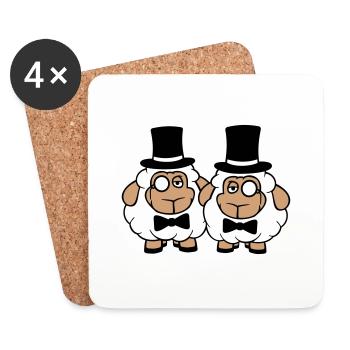 2 Schafe Herren Gentlemen Zylinder Hut Monokel Sir - Untersetzer (4er-Set) - Weiß - Vorne