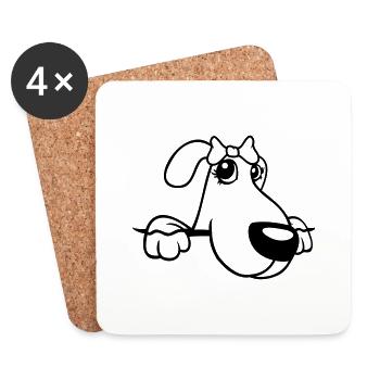 Dog Behind Wall Pretty Lady Bow Female - Coasters (set of 4) - white - Front