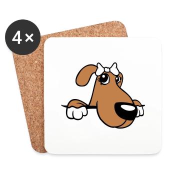 Dog Behind Wall Pretty Lady Bow Female - Coasters (set of 4) - white - Front