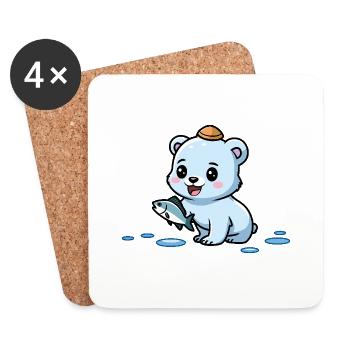 Ours polaire mignon avec des poissons - Dessous de verre (lot de 4) - blanc - Devant