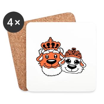 Deux Chiens Couronne Roi Reine Souverain Majesté - Dessous de verre (lot de 4) - blanc - Devant
