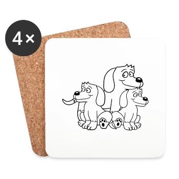 Trois Chiens Famille Enfant Mère Père Papa Maman Doux - Dessous de verre (lot de 4) - blanc - Devant