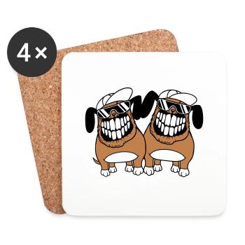 Deux chiens monstre méchant dangereux dents souriant - Dessous de verre (lot de 4) - blanc - Devant
