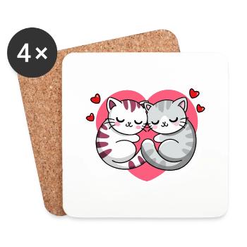 Chats de la Saint-Valentin - Dessous de verre (lot de 4) - blanc - Devant