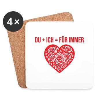 Du + ich = Für immer - Untersetzer (4er-Set) - Weiß - Vorne