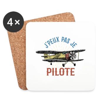 J'peux pas je pilote - Cadeau rétro avion - Dessous de verre (lot de 4) - blanc - Devant