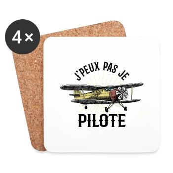 J'peux pas je pilote - Cadeau rétro avion - Dessous de verre (lot de 4) - blanc - Devant