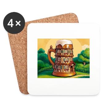 une maison à colombage en forme de bière - Dessous de verre (lot de 4) - blanc - Devant