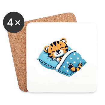 Tiger Sleeping In Bed At Night Time - Untersetzer (4er-Set) - Weiß - Vorne