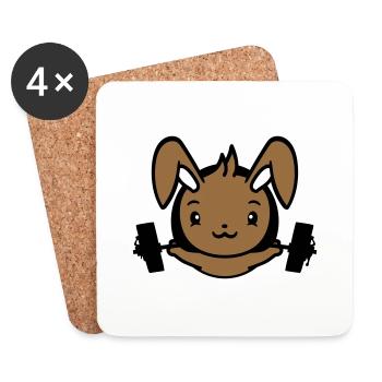 Bunny Bodybuilder Gym Muscles Strong Fitness Weight - Coasters (set of 4) - white - Front