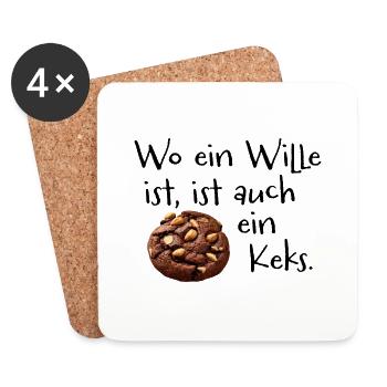 wo ein Wille ist, ist auch ein Keks - sw - Untersetzer (4er-Set) - Weiß - Vorne