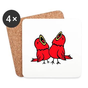 2 Wellensittiche Singvogel Spatz zwitschern Team - Untersetzer (4er-Set) - Weiß - Vorne