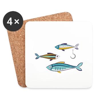 Poissons vivants nageant près de l’hameçon - Dessous de verre (lot de 4) - blanc - Devant