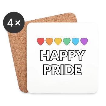 Happy Pride Rainbow hearts Mois de la fierté LGBTQ - Dessous de verre (lot de 4) - blanc - Devant