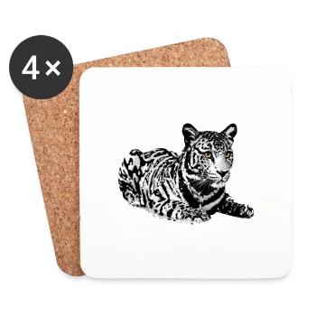 Tiger,Leopard,Pailletten,Glitzer,schwarz-weiß - Untersetzer (4er-Set) - Weiß - Vorne