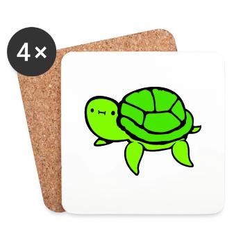 Tortue d’eau mignonne mignonne nageant joyeusement - Dessous de verre (lot de 4) - blanc - Devant