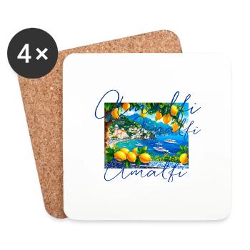 amalfi, citrons, porcelaine, Italie, paysage - Dessous de verre (lot de 4) - blanc - Devant