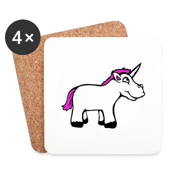 Einhorn Pink Lustig Lächeln Grinsen Cartoon Comic - Untersetzer (4er-Set) - Weiß - Vorne