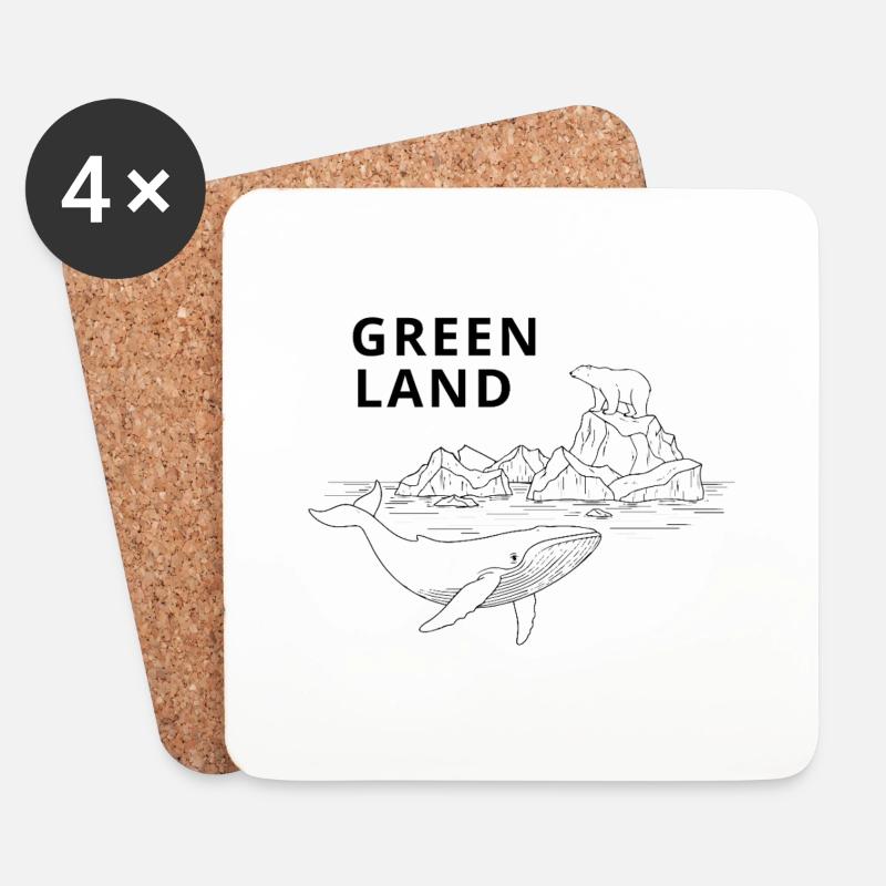 Greenland, Wal und Eisbär - Untersetzer (4er-Set) - Weiß
