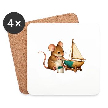 Maus baut ein Modellsegelboot - Untersetzer (4er-Set) - Weiß - Vorne