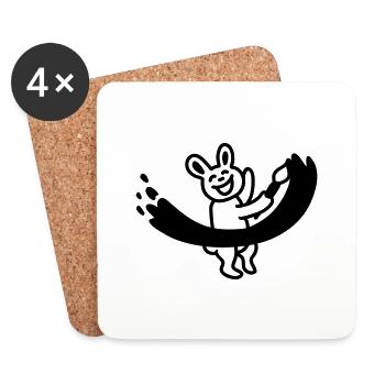 Hase malt mit Pinsel - Line - Untersetzer (4er-Set) - Weiß - Vorne