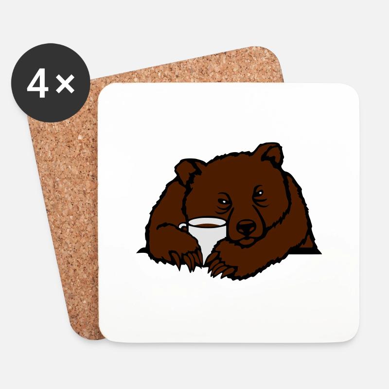 Morgenmuffel Bär - Untersetzer (4er-Set) - Weiß