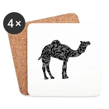 Beau motif camel silhouette contour noir - Dessous de verre (lot de 4) - blanc - Devant