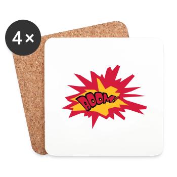 boom text fire flame hot tnt dynamite explode - Coasters (set of 4) - white - Front