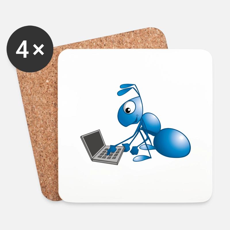 Ameise mit Laptop - Untersetzer (4er-Set) - Weiß