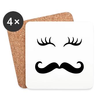 Moustache & eyelashes - Coasters (set of 4) - white - Front