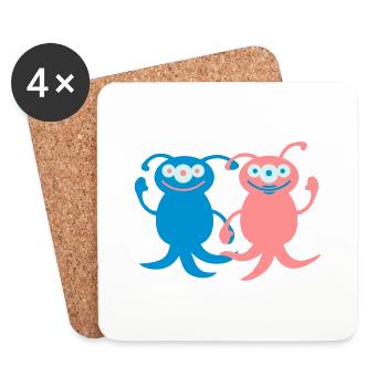Cute Alien Love Couple - Coasters (set of 4) - white - Front