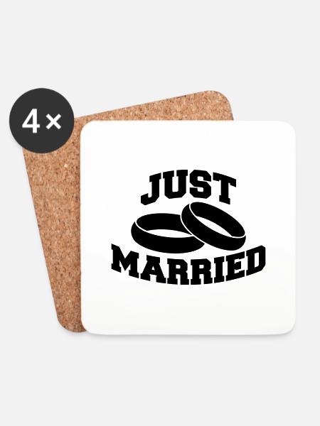 Just Married Rings Logo Design - Untersetzer (4er-Set) - Weiß
