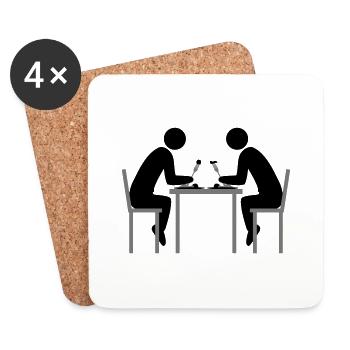 paar 2 freunde essen team dinner restaurant - Untersetzer (4er-Set) - Weiß - Vorne