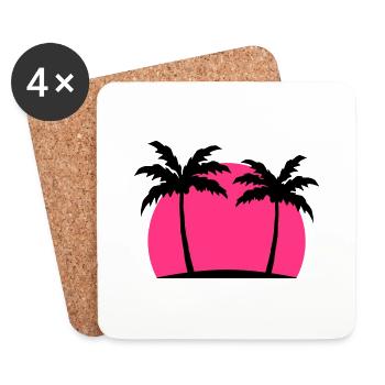 Miami Beach palm beach sea sun Pink - Coasters (set of 4) - white - Front