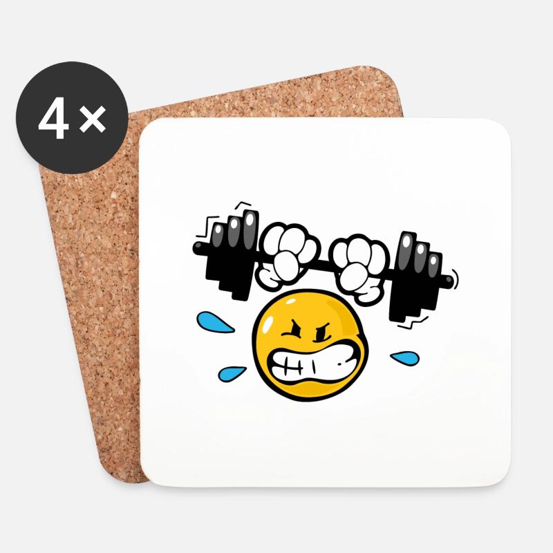 Smiley Weightlifting - Untersetzer (4er-Set) - Weiß