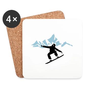 Snowboarders et montagnes avec neige - Dessous de verre (lot de 4) - blanc - Devant