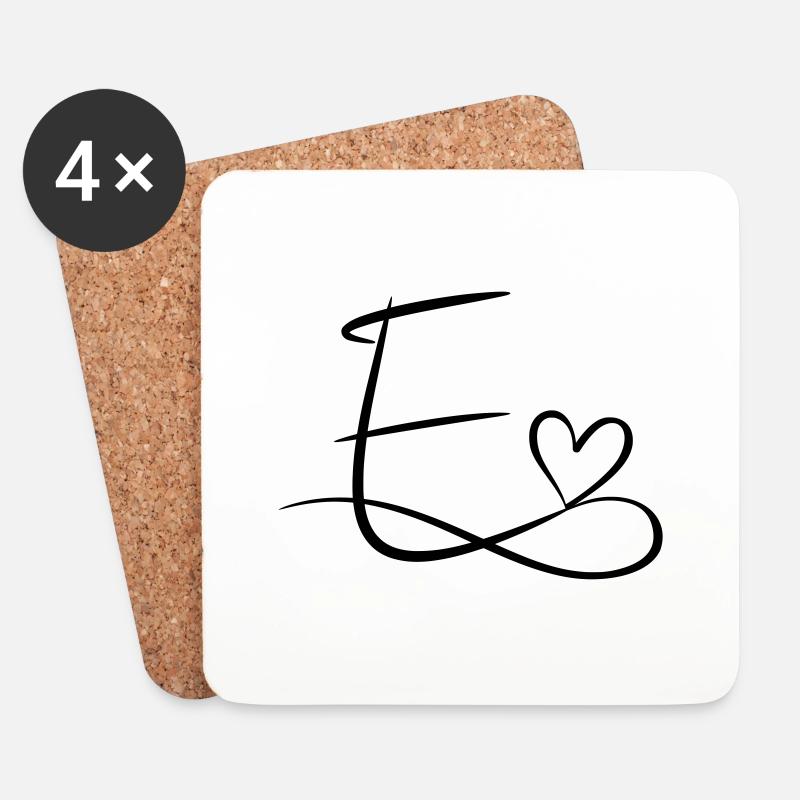 Buchstabe E Anfangsbuchstabe Name Kalligrafie Herz - Untersetzer (4er-Set) - Weiß